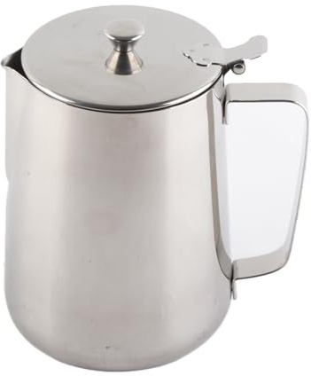 BuyWeek Jarra de leche de acero inoxidable, 2000 ml, con tapa, para capuchino, latte y espresso
