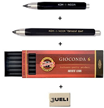 Set Koh-I-NOOR 5344 und 5347 5,6 mm Durchmesser Mechanische Kupplung Minenhalter Bleistift + KOH-I-NOOR Graphitmine 4869, Minenstärke 5.6mm, für Druckbleistift in 120mm Länge + Bonus Radiergummi Jueli