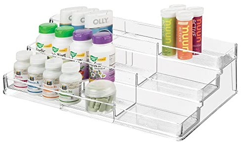 mDesign Aufbewahrungsbox mit 3 Ebenen für Vitamine – ausziehbarer Medizinschrank fürs Bad – praktische Sortierbox für die Küche – durchsichtig