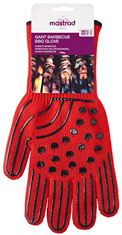 MASTRAD F80810 - Guante para barbacoa (protección contra el calor hasta 500 ºC, aislamiento perfecto, antideslizante, talla única), color rojo