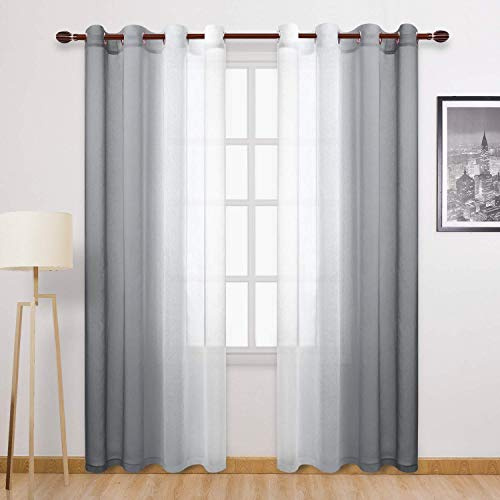 DWCN - Juego de 2 paneles de cortina para ventana transparentes de lino sintético degradado, anillas en la parte superior, para dormitorio y sala de estar, 132,1 x 213,4 cm, gris