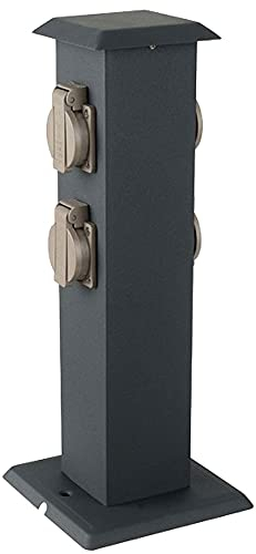 etc-shop Design 4-fach Außen Steckdose Garten Hof Park Terrassen Edelstahl Energie Strom Verteiler IP44 Säule grau 39,5 cm