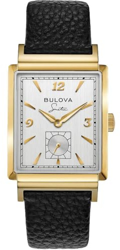 Bulova Men's Frank Sinatra My Way Leather Strap Watch, Gold Tone/Black Strap, Dress