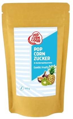 Popcornloop® Popcorn und Zuckerwatte Zucker EXOTIC FRUITS 500gr Aroma perfekt geeignet für Zuckerwatte und Popcorn zum zubereiten Zuhause Süßes Premium Zuckeraroma