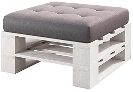 sunnypillow palettenmöbel Europaletten Indoor und Outdoor - Lounge gartenmöbel Holz gartenmöbel Set Lounge möbel Terrasse Balkon loft Stil Paletten Palette (Weiß Hocker 80 x 80 cm Höhe : 30 cm)