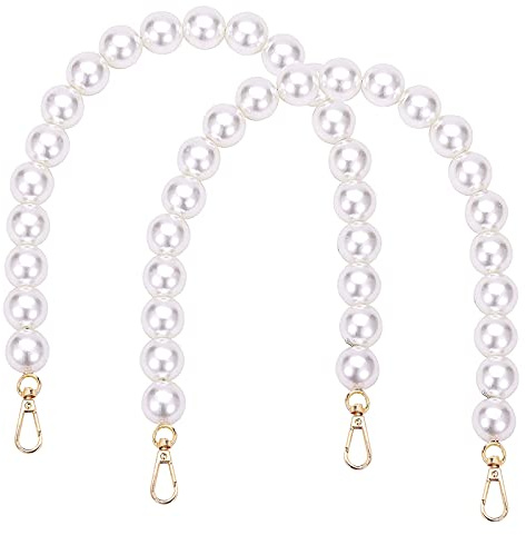 HAOBIN Perle Griff Kette Taschenkette Perle Korn Kettenriemen Taschenhenkel Kette Tasche Griff Ersatz TascheKette Dekoration Kette Schultergurtkette Ersatz Damentaschenkette (Weiß, 40 cm+40 cm)