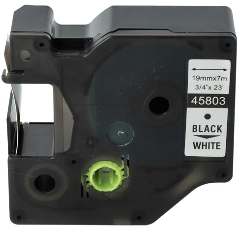 vhbw Schriftband-Kassette Ersatz für Dymo 45803 | D1, S0720830 für Etiketten-Drucker 19mm Schwarz auf Weiß