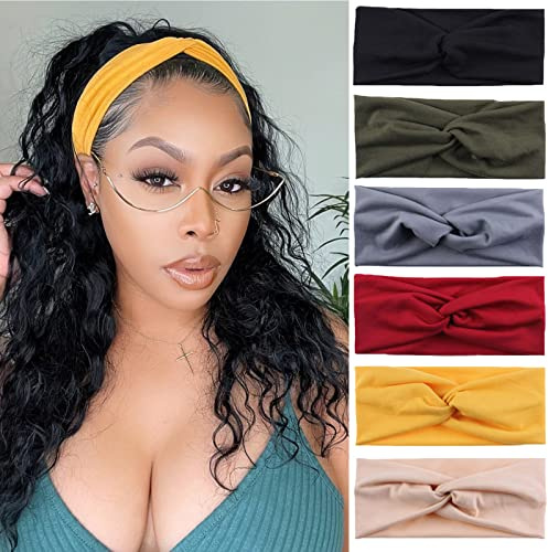 XTREND 6 Pcs Headbands for Women, Twisted Cross Elastic Head Bands Yoga Workout Headband Non-Slip Sweat Soft Headbands Solid Color Simple Versatile Hair Accessory Hairbands