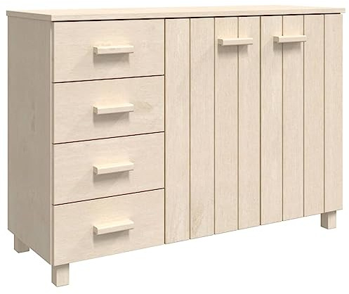 vidaXL Sideboard HAMAR, Solid Pine Wood Highboard with 4 Drawers and 2 Doors, Honey Brown Finish, Ideal Storage Solution, 44.5x15.7x31.5