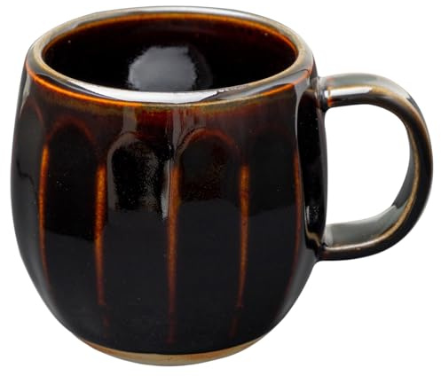 Asayu Japan Tasse à Café et Thé en Céramique Couleur Marron Chocolat Fabriquée au Japon, Accessoire Tasse en Céramique avec Poignet Pour Boisson Chaude et Froide, Ensemble avec Porte Filtre