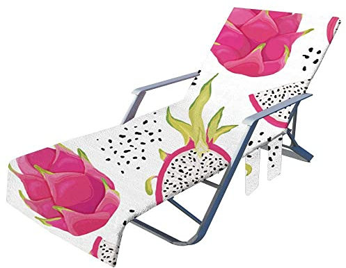 Highdi Schonbezug Liegestuhlauflage, Obst Muster Schonbezug für Gartenliege, Strandliegenauflage mit Taschen, Mikrofaser Handtücher für Strandliegen Liegestuhl (Pitaya,75x210cm)