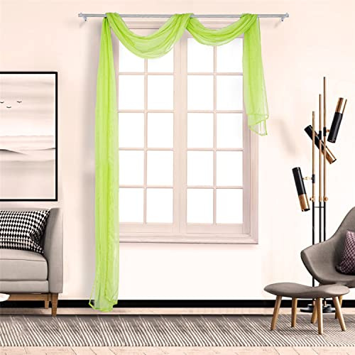 SCHOAL Voile Querbehang Transparenter Freihandbogen Uni Freihanddeko einfarbig Deko Gardinen Dekoschals Vorhang Wohnzimmer Gardinenschals 1 Stück HxB 90x200cm Grün #2
