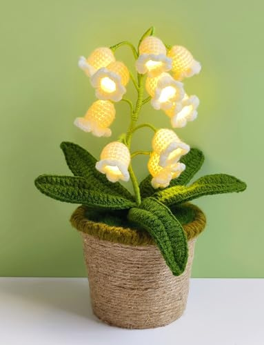 Forvermand Lily of The Valley Lamp, Crochet Artificial Flower with 10 Little Night Lights, Cute Gifts for Women Wife Girlfriend Birthday Christmas Valentine Mother's Day -Large