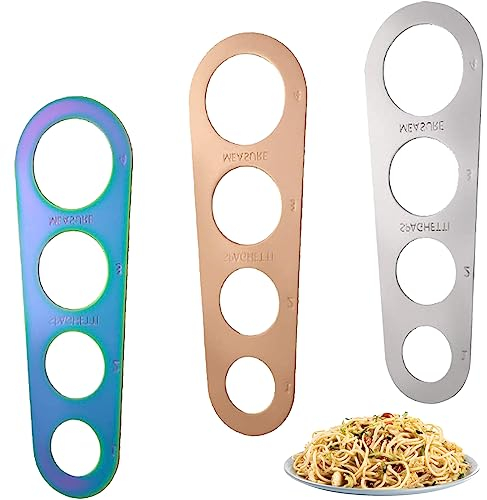 Cisixin 3 Stücke Edelstahl Pasta Maßnahme Mit 4 Messlöchern, Spaghetti Messgerät, Küchenwerkzeug Spaghetti Lineal Vier Modi von Nudelkomponenten
