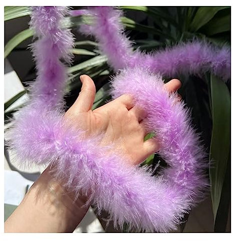 Yurosiay 2m Federboa 4-5cm Breit Federstreifen Bunt Truthahnfedern Streifen Einfarbig Flauschige Federboa DIY Federboa Basteln Federn Nähen Federbesatz Federgirlande Deko für Party Lila