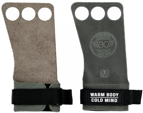 WARM BODY COLD MIND Leder Hand Grips - 3-Loch Handschuhe für Gewichtheben, Gymnastik, Crossfit, Pull Ups, Zughilfen Krafttraining Fitness Bodybuilding, Weightlifting, Gym, für Männer und Frauen