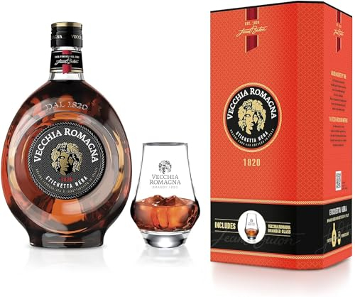 Vecchia Romagna Etichetta Nera Giftpack mit Glas 70cl - Geschenkset - Italienischer Weinbrand, mit ausgeprägtem und elegantem Geschmack