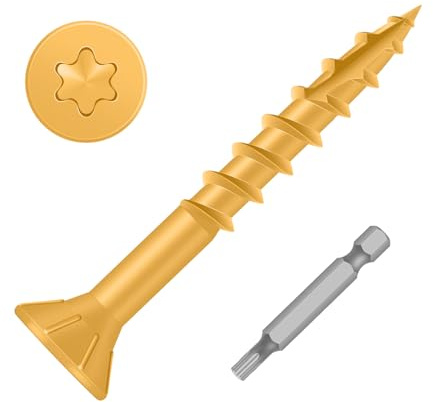 MewuDecor #8 x 1 Wood Screws, Outdoor Deck Screws with Star Drive, Tan Coated Screws for Outdoor Use, Coarse Threads, Self-Tapping, T-25 Drive Bit Included, 200 PCS