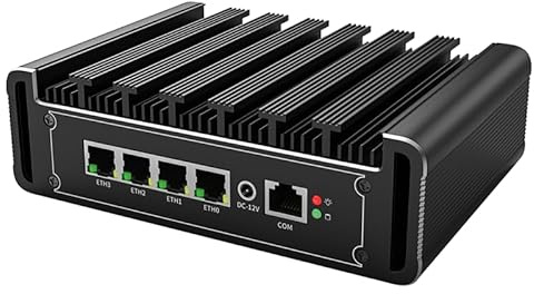 VENOEN Lüfterlose Firewall Software Mini PC 2,5 Gbe 4 LAN-Port, Celeron J6412 PC, Firewall Micro Appliance, 16GB DDR4 RAM 128GB SSD, HD, DP, WiFi, i225, SIM-Steckplatz, Auto Power On, RTC, WatchDog