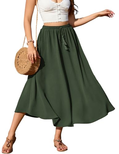 Zeagoo Jupe Longue Femme Taille Haute Élégante Jupe Maxi Verte avec Cordon Casual Midi Mariage Cocktail Printemps Été