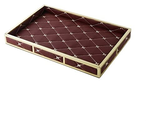 Plateau Plateau de Rangement en métal de Luxe léger en Cuir PU Moderne et à la Mode, Plateau de présentation de Bijoux pour cafés, bijouteries, Plateau de Service (couleu