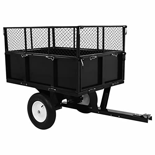 ARKEM Heavy Duty Garden Trolley Mesh Cart Wagon Dump Wheelbarrow Tipper Truck 4 Wheel,Tipping Trailer for Lawn Mower 300 kg Load