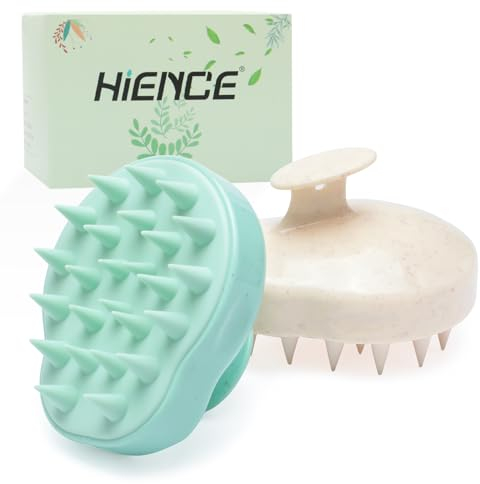 HIENCE 2 Pezzi Massaggiatore Cuoio Capelluto, Spazzola Shampoo con Setole Silicone Morbido, Esfoliante Anti-Forfora e Stimolante Capelli, Usabile su Capelli Bagnati y Asciutti, Verde Menta e Beige