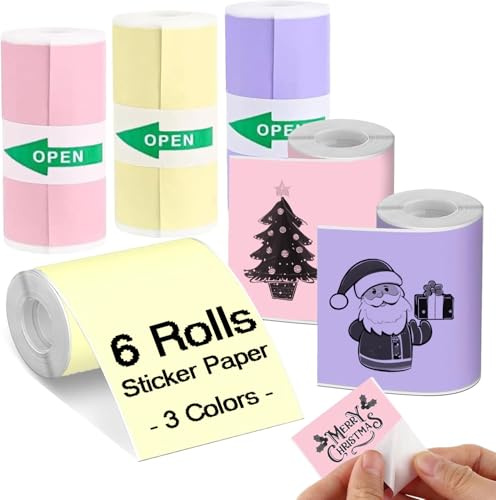 Mini Printer Paper roll (Colorful Stickers) 6 Rollen Buntes Thermodruckerpapier, Schwarze Zeichen Auf Gelbem/lila/rosa Farbigem Druckerpapier, Selbstklebendes Thermopapier, 56 Mm X 3,5 M