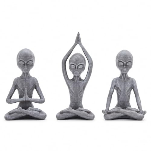 AMOIENSIS Alien Statues Decor(Set of 3) Zen Statue for Yoga Meditation Room Decoration, Whimsical Stone Color Statue for Garden Decoration