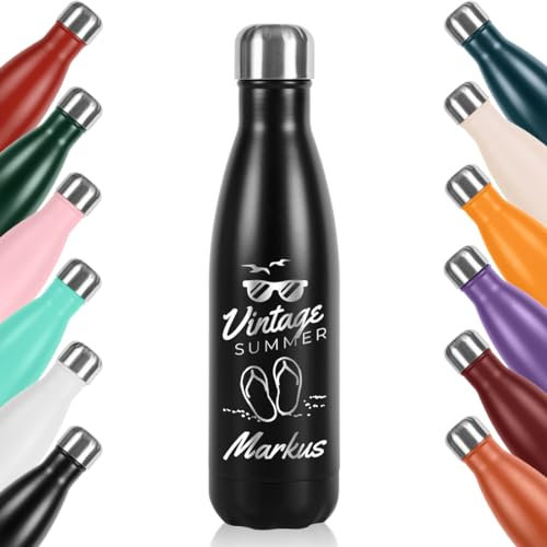 polar-effekt Trinkflasche 0,5l schwarz mit Gravur - Flasche für Arbeit, Schule, Uni und Sport - geeignet für Wasser, Saft und Tee - Kohlensäure geeignet