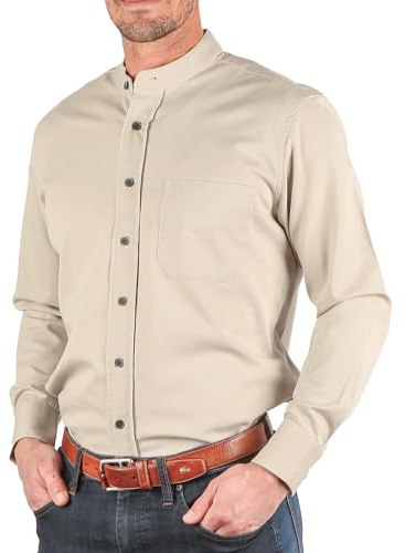 Traditional Irish Grandfather Shirt, Men's Casual Long Sleeve Button Down Collarless Dress Shirt (Stone, XL)