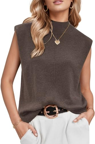 Arach&Cloz Tank Tops Women UK Sleeveless Knitted Jumper Comfy Vest Top Summer Autumn Casual Business Outfits Coffee, X-Large
