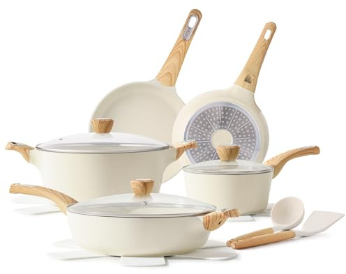 SENSARTE Ceramic Cookware Sets, Pots and Pans Set Non stick, 14 Piece Induction Cookware, Non toxic Healthy Non Stick Kitchen Cooking Set, with Frying Pans Set, PFAS PTFE PFOA PFOS Free