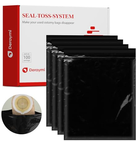 DERAYMI Ostomy Pouch Disposal Bags,Seal-Toss Ostomy Disposal System Disposable Sealed Bags,Ostomy Supplies,Isolates Odours, Suitable for Colostomy Bags,Fecal Bag,Urostomy Bag,Incontinence Pads-100pcs