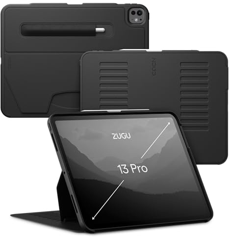 ZUGU Coque pour iPad Pro 13 (M4 / M5) 2024/2025 Case Ultra-Fin Charge sans Fil de Pencil, Support Magnétique avec 10 Angles Réglable [ Noir ]