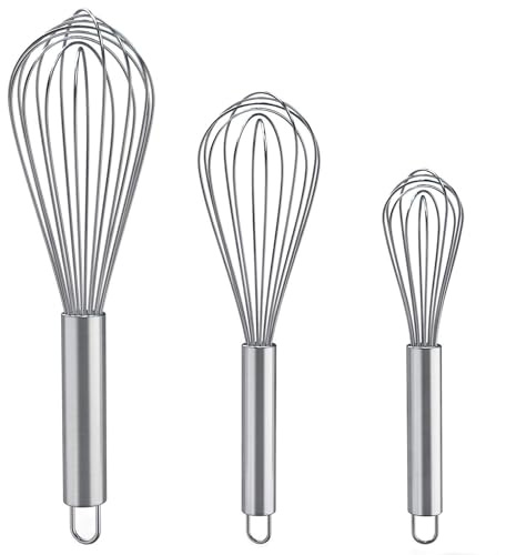 Schneebesen Set, 3 Stück Schneebesen Edelstahl Ballon Rührbesen Küche Handrührer Eier für Mischen, Rühren Von Teig, Eiern, Aufschäumen, Schlagen, 21cm, 26cm, 29cm