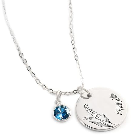 XELLENZ - Halskette Damen mit Gravur & Geburtsstein | Namenskette mit Blume – Schmuck Geschenk für Frauen, beste Freundin, Mama, personalisierte Geschenke für Geburtstag & Weihnachten