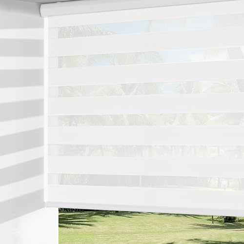 ChrisDowa Cordless Zebra Blinds for Windows, Dual Layer Free-Stop Light Filtering Window Roller Shades, Pull Down Privacy Zebra Shades for Home, Office, Bedroom, Door (20 W x 72 H, White)