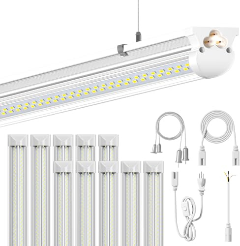 ONLYLUX 10Pack 8FT LED Shop Light, 6000K White 100W Super Bright, 15000lm V Shape Garage Lighting, Plug and Play, Upgrade Hanging/Surface Linkable LED Shop Lights for Workshop
