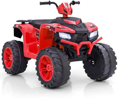 GYMAX Quad ATV Elettrico da 24V, Giocattolo a 4 Ruote con Luci LED, Auto Elettrica per Bambini con Connessione Wireless, Musica, Radio, Velocità Alta/Bassa, per bambini dai 3 agli 8 Anni (Rosso)