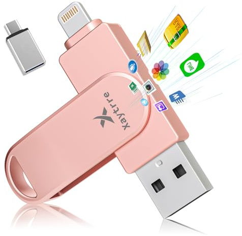 Chiavetta USB per iPhone 256gb Apple MFi-zertifizierter,Xaytrre Memoria Esterna Lightning,Pen Drive USB C 3.0,3 in 1 Pennetta Backup per iPhone/Smartphone/iPad/Android/PC,(Rosa)