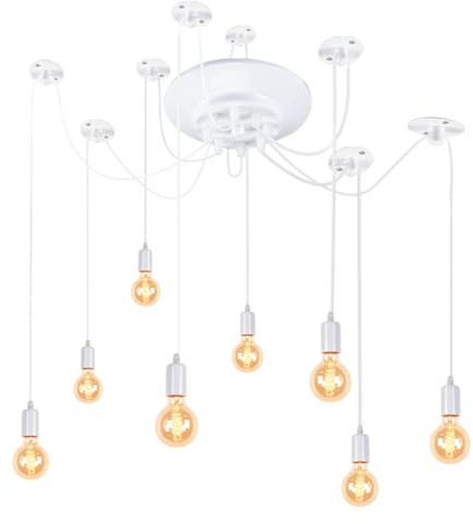 iDEGU Moderne und Retro-Hängelampe, 8 Arme, Hängelampe Spider DIY kreativ, verstellbar von 150 cm, Vintage-Deckenleuchte mit E27-Fassung, weiß (8 Lichter)