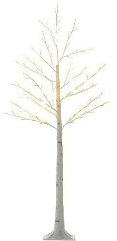 HOMCOM 150 cm LED Baum Birkenbaum 120 Warmweiß 3 Helligkeitsstufen Weiß