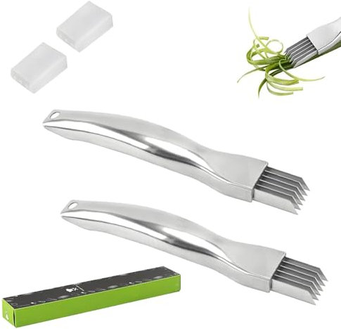 HXHWKEN 2 Pcs Cortador de Cebolla Verde de Acero Inoxidable Cuchillos para Cebolla Verde Picada Utensilio de Cocina Multifuncional para Puerros