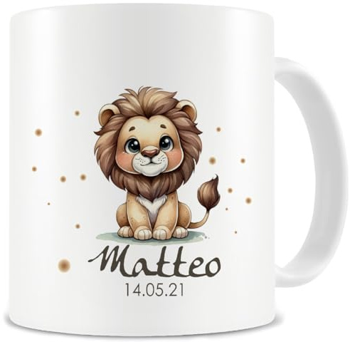 Samunshi® Kindertasse mit Namen Tasse mit Kleiner Löwe Personalisierte Tasse Namen Kinder Kinderbecher personalisierter Text Wunschtext für Kindergarten oder Geburtstag weiß 300ml