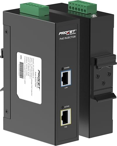 PROCET 30W PoE+ Injector Gigabit DIN Rail PoE Power Injector with PoE 6KV Surge Protection, Wide Temp -40℃ to 65℃ for Wireless AP, CCTV/PTZ/ AI Camera, 5G Small Cell, Smart Factory Deployment