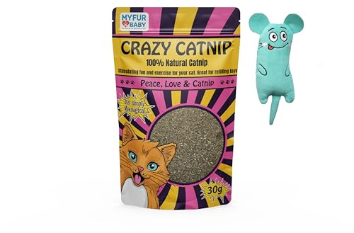 My Fur Baby Crazy Catnip with Toy (Colour May Vary) – 100% Natural Catnip for Cats – Premium Catnip Treats for Cats – Includes Fun Cat Nip Toys Cats – Perfect Catnip Treats