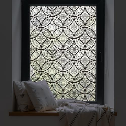 dktie Dekorfolie Glasmalerei Fensterfolie Sichtschuzfolie Milchglasfolie Kreise Statisch Haftend Privatsphäre Fensteraufkleber (Schlichtes Schwarz, 90 x 200 cm)