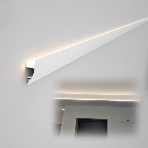 WhamtL Wall Mount Led Strip Channel for Indirect Lighting, Living Room/Bedroom/Hallway Led Diffuser Aluminum Profile, Skirting Baseboard Uplighting Downlighting(18m/59.1ft)