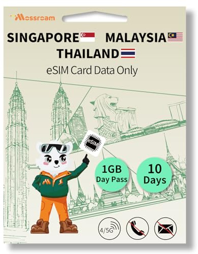 eSIM for Singapore Malaysia Thailand Trave Internationa Travel,4/5G LTE Prepaid 10 Days Plan,1GB Daily Data Only Global Travel eSIM Card